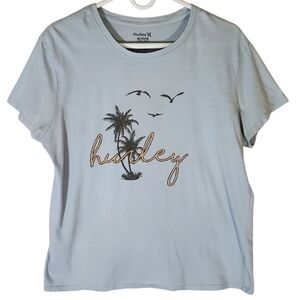 2275 * Hurley Palm Tree Seagull Script Logo Graphic Tee Light Blue Size M